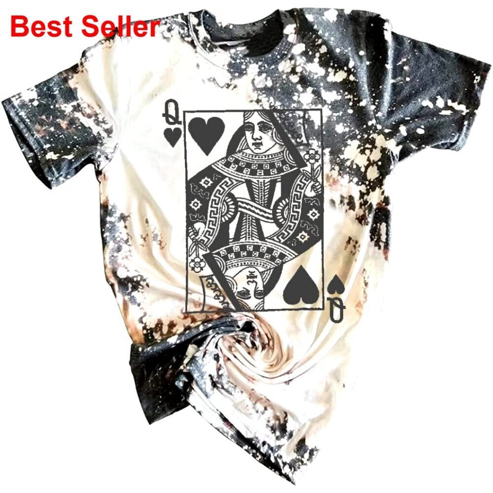 Vintage Queen of Hearts Graphic Tee Short Sleeve Cotton Blend T-Shirt